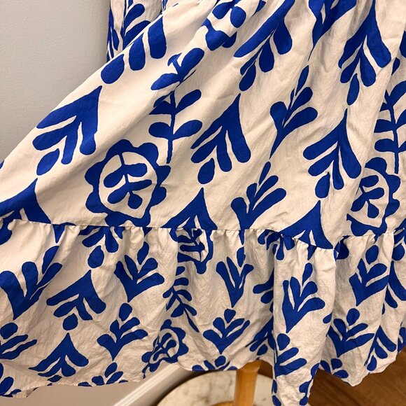 Zara Blue White Bold Print Tiered Swing Dress Sz M - Picture 10 of 11